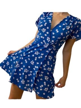 French Connection Blue Floral Wrap Mini Dress